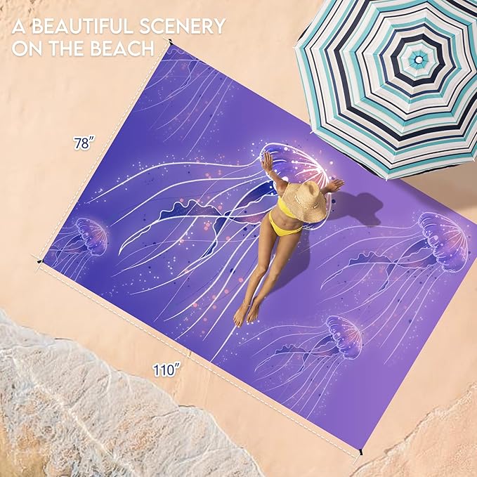 BYDOLL Beach Blanket 78''X81'' 4-7 Adults Oversized Lightweight Waterproof Sandproof Blanket for Beach Large Picnic Mat Travel Camping