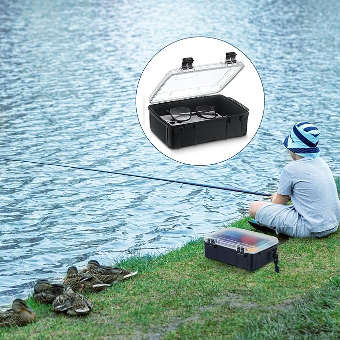 2 Pcs Waterproof Dry Box for Boat Junction Box 9.3 x 7.1 x 3.15 Inches Watertight Storage Box Protective Case Airtight Dry Box for Mobile Phones Wallets Camping Hiking Boating, Black