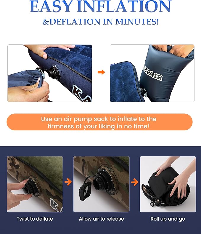 Inflatable Sleeping Pad for Camping, Extra-Thick 4.75 Inch Air Mattress with Soft Cotton Top, Machine Washable, Family Lightweight 4-Season Pad for Camping, Traveling & Hiking, Green