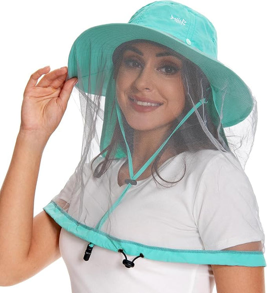 BASSDASH UPF 50+ Mosquito Sun Hat with Hidden Head Net and Neck Flap for Men Women Outdoor Fishing Hiking Camping FH16