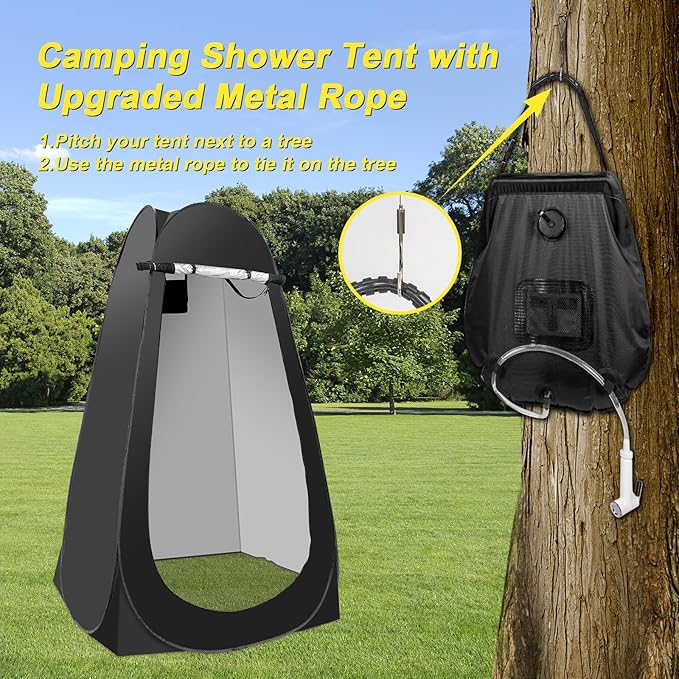 Portable Camping Privacy Tent, Outdoor Shower Tent Kit with 5 Gallon Shower Bag-(Nozzle Upgraded)