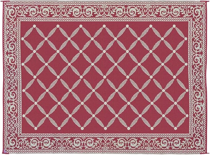 Stylish Camping 119125 9-feet by 12-feet Reversible Mat, Plastic Straw Rug, Large Floor Mat for Outdoors, RV, Patio, Backyard, Picnic, Beach, Camping (Burgundy/Beige)