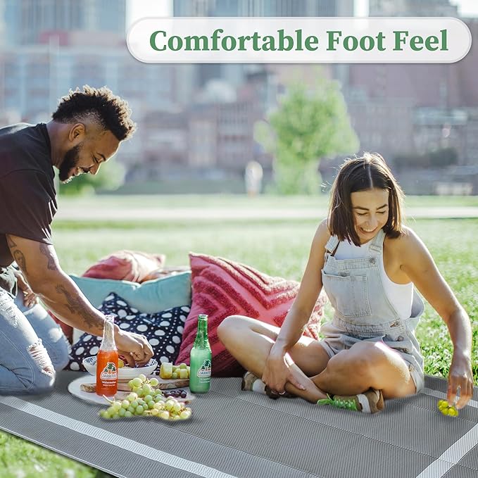 Ogrmar 6x9 FT Reversible Mats, Outdoor Rug for Patio Clearance, Waterproof Carpet, Plastic Straw Rug for Indoor Outdoor, Floor Mat&Rug for RV Porch Camping Backyard Deck Balcony Beach Trailer (Gray)