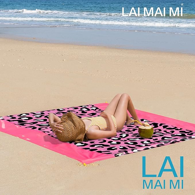 Sandproof Waterproof Beach Blanket, 80"x80" Large Beach Mat for 4-6 Adults, Lightweight Quick Dry Windproof Picnic Mat