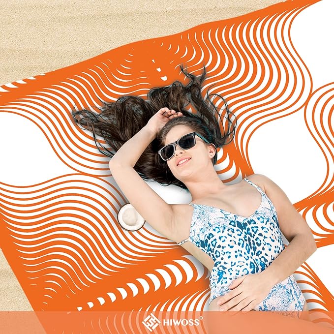 Beach Blanket Waterproof Sandproof Oversized 95”x 80”,Sand Free Beach Mat with Corner Pockets,Portable Mesh Bag for Beach Festival,Picnic,Travel and Outdoor Camping (Burningorange)
