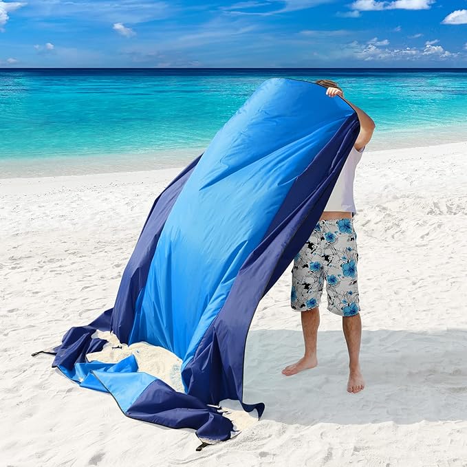 MIULEE Beach Blanket Waterproof Sandproof, Extra Large 78" x 82" Beach Mat Oversized for 4-7 Adults, Portable Beach Accessories Lightweight Outdoor Blanket for Picnic, Travel, Camping, Hiking(Blue)