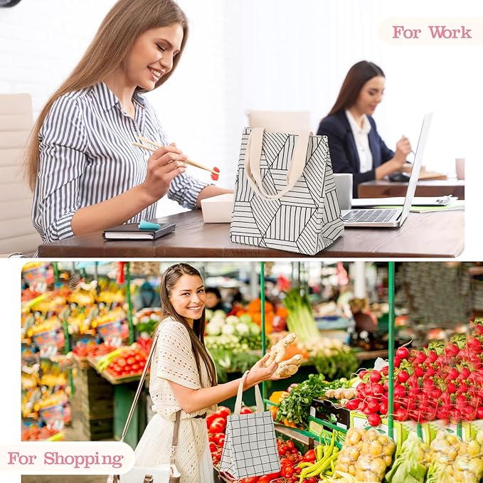 Berlune 10 Pcs Insulated Lunch Bag Bulk 8.3 x 6.7 x 10.24 Inch Reusable Portable Lunch Tote with Aluminum Foil Thermal Cooler Bag for Kids Women Men Office School Picnic, 10 Styles