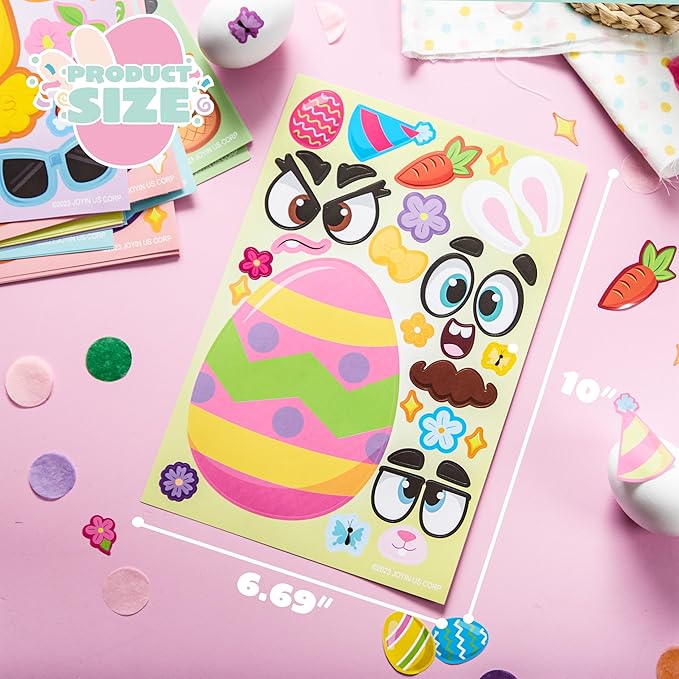 JOYIN 24 PCS Easter Match Make a Face Stickers with Easter Egg Themed Chick Bunny Sheep Egg Pattern, Stickers for Kids, Decorations for Water Bottle, Basket Stuffers, Classroom Gifts
