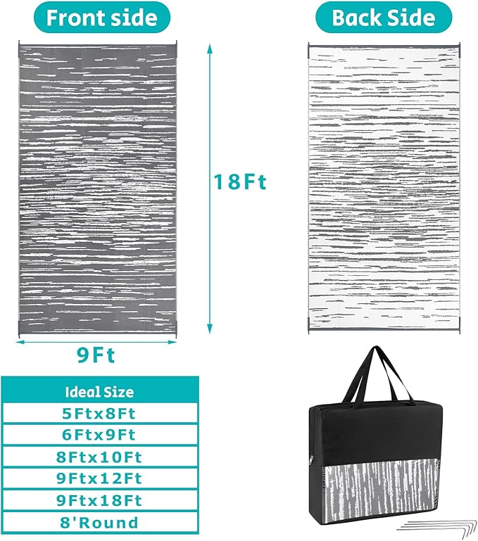 HEBE Outdoor Rug 9'x18' for Patios Clearance Waterproof Patio Mat Plastic Straw Rug Reversible RV Camping Tent Rug Outside Indoor Outdoor Area Rugs for RV,Deck,Beach,Balcony,Camper
