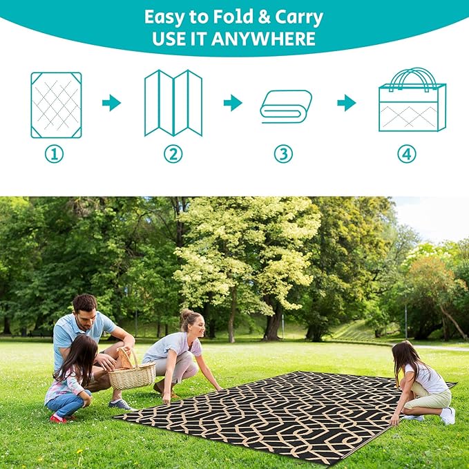 HEBE Outdoor Rug 8'x10' for Patios Waterproof Clearance Reversible Patio Mat Plastic Straw Rug RV Camping Mat Outside Area Rug Carpet for Camping RV,Porch,Deck,Balcony,Camper,Backyard