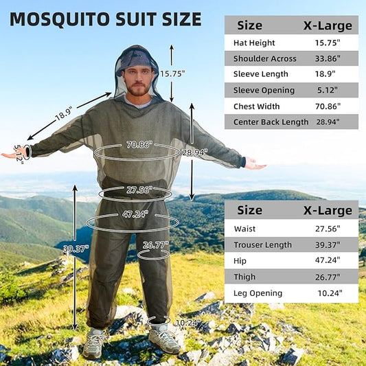 Mosquito Suit, Bug Net Pants & Jacket with Hood, Full Body Bug Suit for Gardening & Outdoor Protection from Bugs, Flies, Gnats, No-See-Ums & Midges, Mosquito Clothing for Women & Men, XL Size