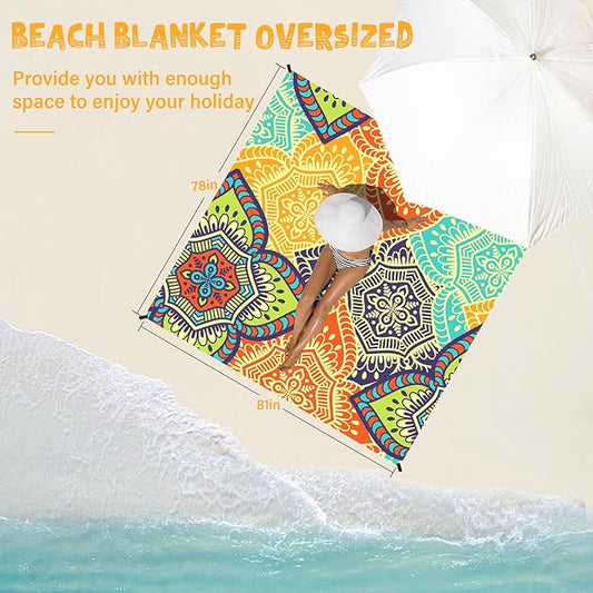 Beach Blanket Waterproof Sandproof 1-7 Adult Oversized 78 '' × 81 '' Lightweight Durable Compact Sand Free Beach Mat for Travel Camping Hiking Picnic Blanket Extra Large
