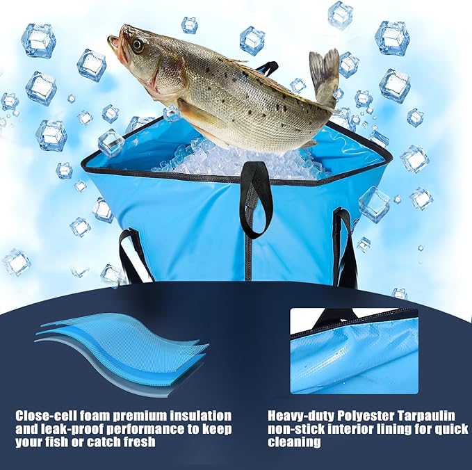 Buffalo Gear Insulated Fish Cooler Bag 40x18in 48x18in Leakproof Kill Bag Portable Waterproof Keep Ice Cold More Than 24 Hours