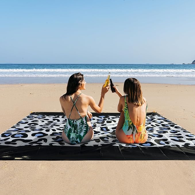 Sandproof Waterproof Beach Blanket, 80"x80" Large Beach Mat for 4-6 Adults, Lightweight Quick Dry Windproof Picnic Mat