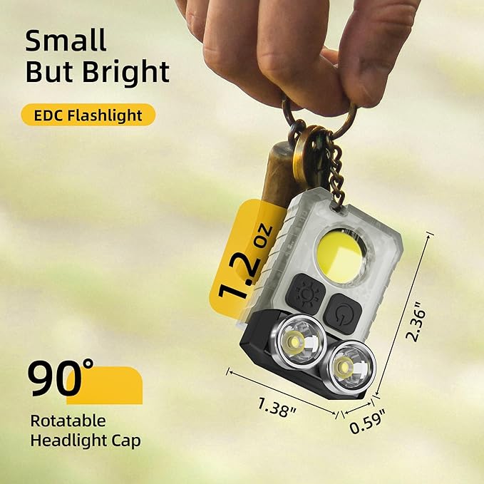 CLAKAP Rechargeable EDC Flashlight, 1200LM Keychain Flashlight with COB Floodlight, 11 Modes Magnetic Small Flashlight 90°Head Swivels Portable Mini Pocket Light with Clip for Camping, Outdoor, Gift