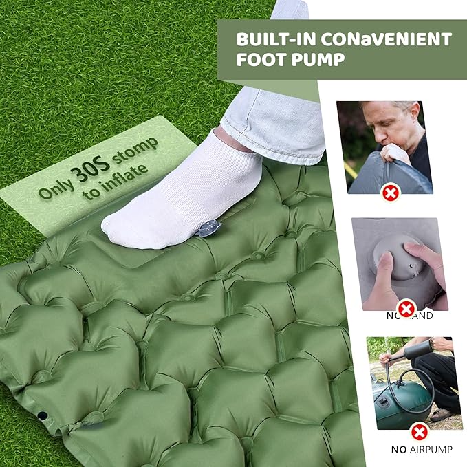 Sleeping Pad for Camping - Ultralight (1.9lbs) Inflatable Camping Mattress with Built-in Pillow & Foot Pump, 4" Thick Compact Air Pad for Backpacking, Hiking, Traveling, One-Second Deflation