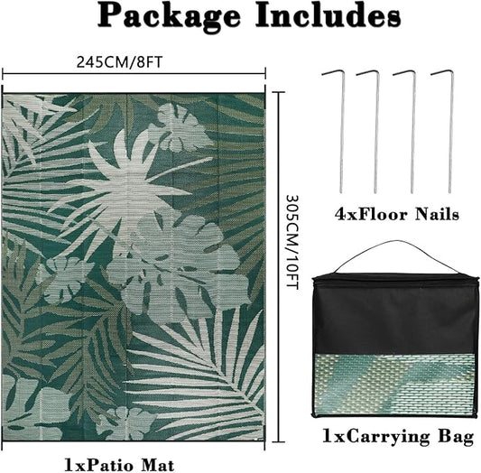 Homcomoda Outdoor Rugs 8’x10’ Waterproof Reversible Patio Rugs Outdoor Clearance Lightweight Outdoor Rugs Portable RV Camping Mats for Tents Deck Porch BBQ Beach Backyard