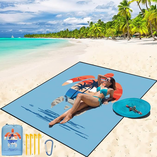 Beach Blanket Waterproof Sandproof Beach Mat 79" X 83" /10'x9' for 2-8 Adults Quick Drying Outdoor Picnic Mat Beach Accessories for Travel, Camping, Hiking