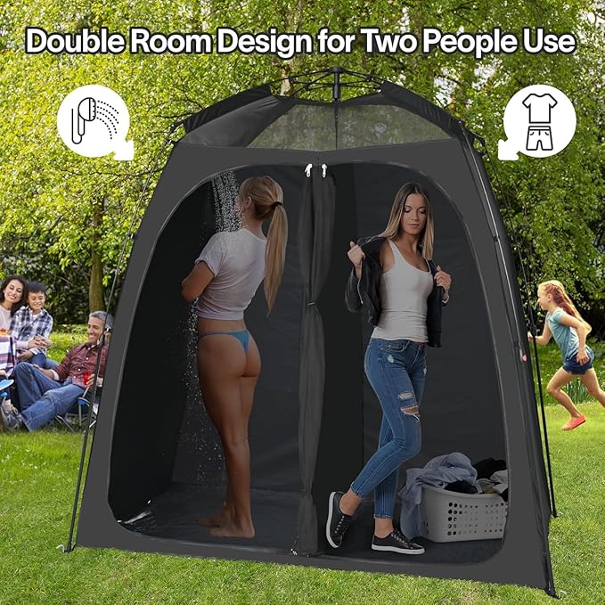 EighteenTek Shower Tent Camping, 2-Room Portable Changing Room, Outdoor Shower Enclosure, Pop Up Privacy Tent Shelter with Floor & Doors, Changing Tent, Camping Toilet, Bathroom