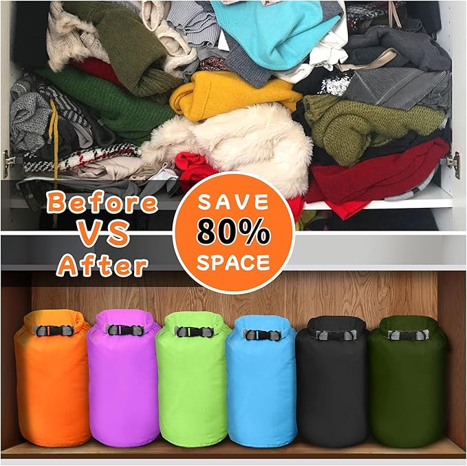 Desoto Waterproof Dry Bag 2 packs, 2L/5L/10L/20L/40L/70L Dry Sack Lightweight Portable, Dry Storage Bag to Keep Gear Dry Clean for Kayaking, Gym, Hiking, Swimming, Camping (Black, 10L)