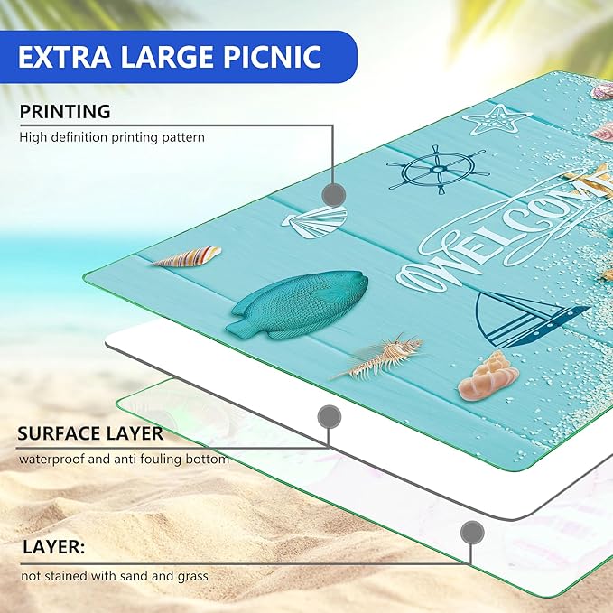 Picnic Blanket, Foldable Waterproof Sand Mat, Extra Large Picnic Blanket Outdoor Picnic Mat Beach Blanket for Park Grass Camping Hiking Travel Family Concerts