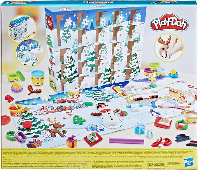 Play-Doh Advent Calendar Toy for Kids 3 Years and Up with Over 24 Surprise Accessories, Playmats, and 24 Cans, Assorted Colors, Non-Toxic