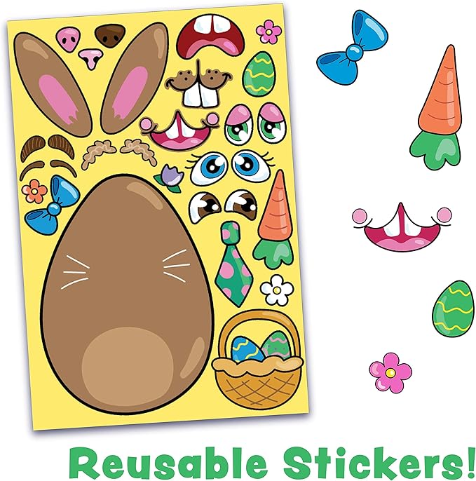 JOYIN 24 PCS Easter Stickers Mix and Match Make a Face Animal Stickers with Easter Egg Themed Pig, Bunny, Chicken, Cow, Sheep, Duck Party Favor Supplies, Art and Craft