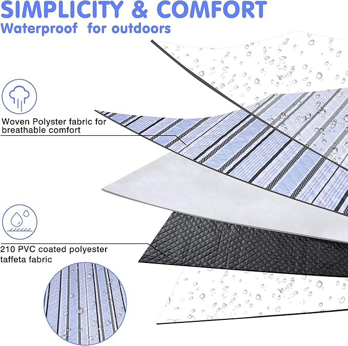 Oversized Waterproof Picnic Mat, Outdoor Beach Mat. Suitable for Camping, Outdoor, Beach, Party and Concert. (Dark Green & Light Blue, 80" * 60")