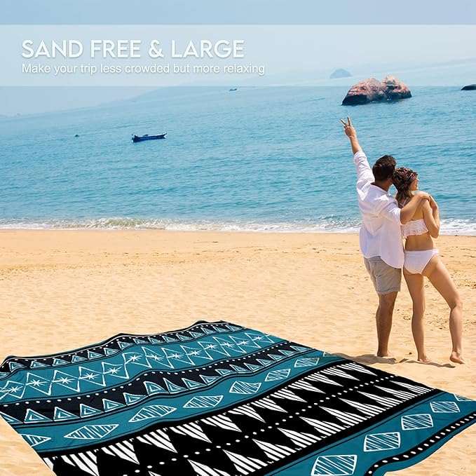 BYDOLL Beach Blanket 78''X81'' 4-7 Adults Oversized Lightweight Waterproof Sandproof Blanket for Beach Large Picnic Mat Travel Camping
