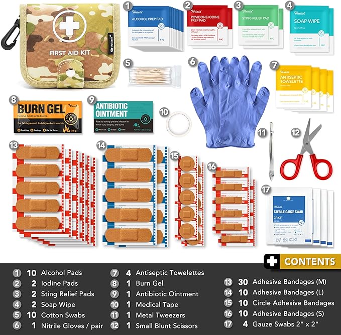 Small First Aid Kit, 100 Pieces Water-Resistant Well Organzied Pouch with Rotatable Buckle - Ideal for Outdoor, Travel, Biking, Camping, Hiking, Car (Desert Camo)