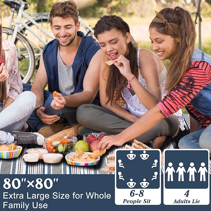 Oversized Waterproof Picnic Mat, Dustproof Washable Outdoor Beach Mat. Suitable for Camping, Outdoor, Beach, Party and Concert. (Dark Blue & Light Green, 80" * 80")