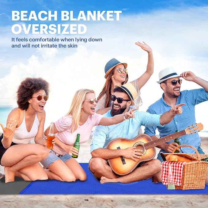 EASYFUN Beach Blanket Sandproof Oversized, 79''×83'' Extra Large Beach Mat, Portable Picnic Mat for Travel Camping Hiking, Lightweight Beach Essentials Family Water Resistant Mat Nylon 210T