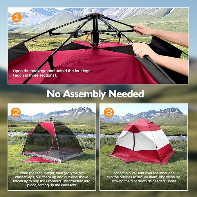 Camping Tent 2 Person, Waterproof & Blackout Double Layer Pop Up Outdoor Tent for Park, Picnic, Travel, Portable and Easy Setup