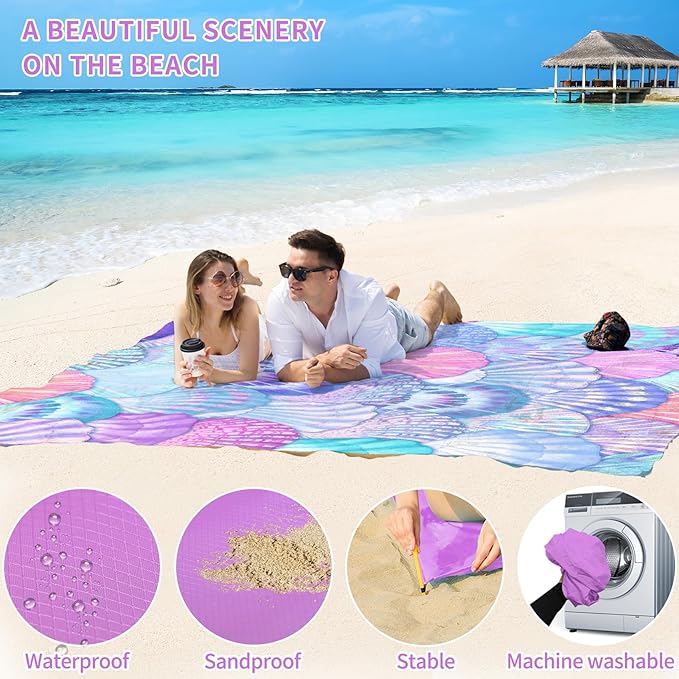BYDOLL Beach Blanket Waterproof Sandproof 78''×81'' Suits1-4 Adults Compact Lightweight Oversized Sand-Free Blanket Large Picnic Mat for Beach Travel Camping Hiking