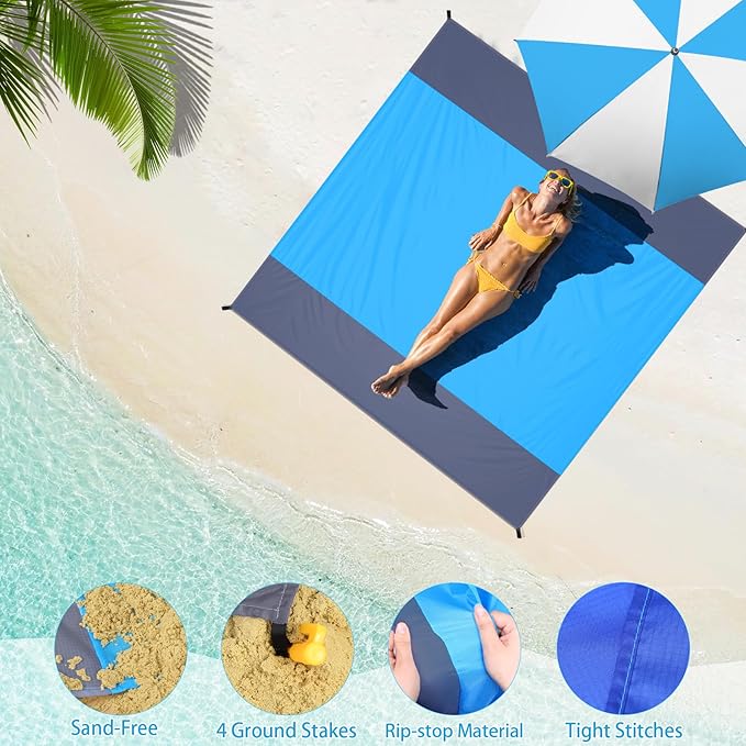 BYDOLL Beach Blanket 78''X81'' 4-7 Adults Oversized Lightweight Waterproof Sandproof Blanket for Beach Large Picnic Mat Travel Camping