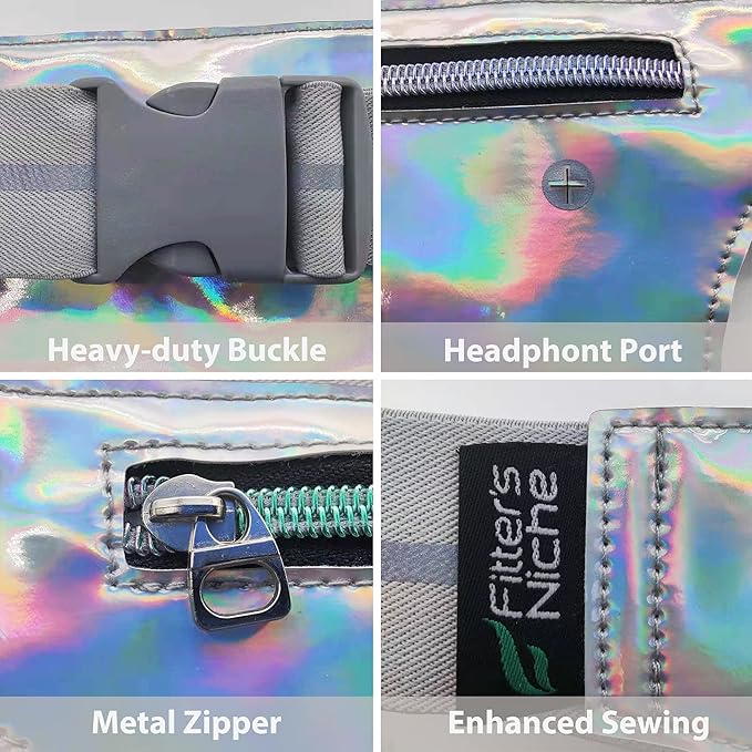 Fitter's Niche Holographic Fanny Pack with Glow-in-the-Dark Trim – Water-Resistant Waist Bag for Raves, Concerts & Outdoor Festivals | Adjustable Unisex Belt with Phone Pocket