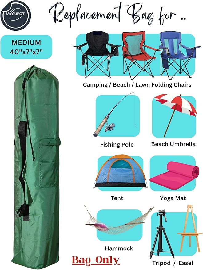 Replacement Bag for Folding Camping Chair, Portable Camp Chair, Hammock, Yoga Mat, Umbrella, Tents, Tripods, Fishing Poles - 420D Oxford Polyester Fabric