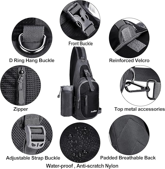 AmHoo Sling Backpack Chest Shoudler Crossbody Bag Water Resistant Hiking Daypack