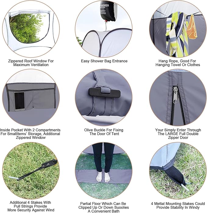 Leader Accessories Pop Up Shower Tent Dressing Changing Room Privacy Portable Camping Shelters 4' x 4' x 78" H Extra-Large Space