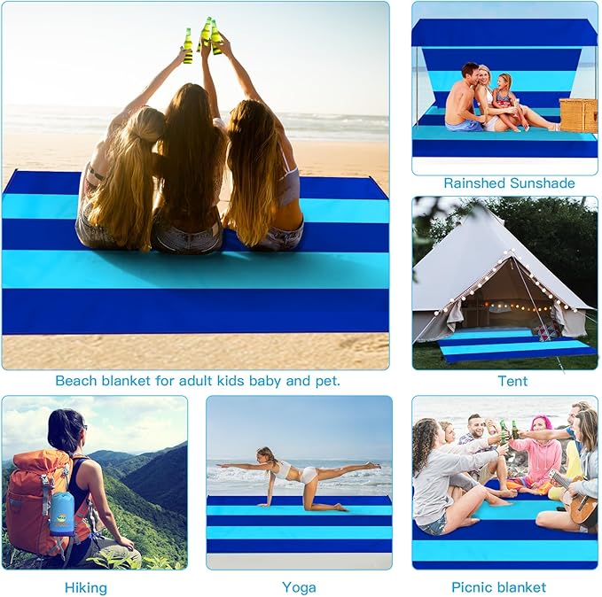 BYDOLL Beach Blanket Waterproof Sandproof 78''×81'' 1-7 Adults Oversized Lightweight Large Picnic Mat Waterproof Sandproof Blanket for Beach