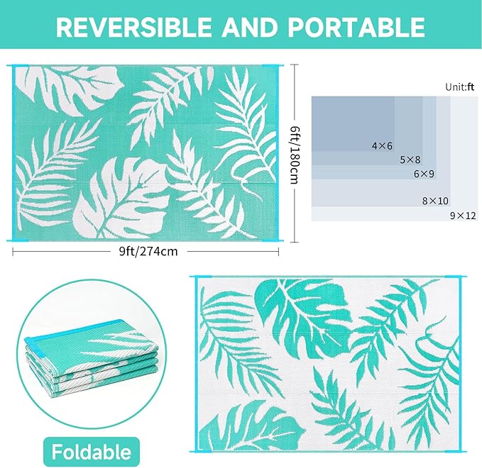 Outdoor Rugs Patio Camping Waterproof - 6x9 Plastic Straw Patio Rug Portable for Campers, Outside RVs Mat, Outdoor Area Carpet for Patios Clearance, Backyard Porch, Balcony, Picnic