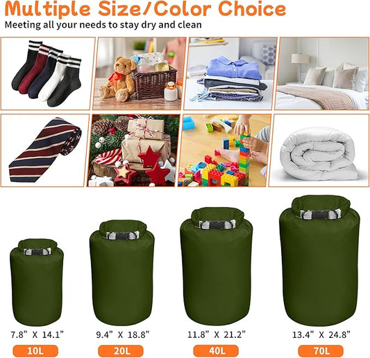 Desoto Waterproof Dry Bag 2 packs, 2L/5L/10L/20L/40L/70L Dry Sack Lightweight Portable, Dry Storage Bag to Keep Gear Dry Clean for Kayaking, Gym, Hiking, Swimming, Camping