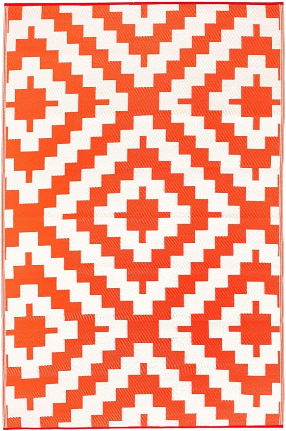 FH Home Outdoor Rug - Reversible - Indoor Use, Kids Room, Mudroom - Stain Resistant, Easy to Clean Weather Resistant Floor Mats - Nashville - Orange Crease Free 6 x 9 ft