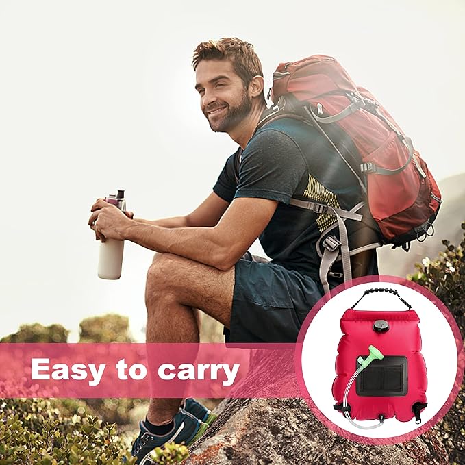 Solar Shower Bag, Solar Heating Camping Shower Bag, 5Gal(20L) Portable Camping Shower Bag, with Removable Hose and On-Off Switchable Shower Head, for Outdoor Traveling/Climbing/Hiking/Beach/Swimming