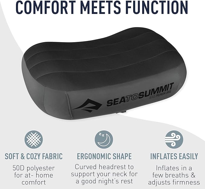 Sea to Summit Aeros Premium Inflatable Travel Pillow, Large (16.5 x 11), Navy Blue