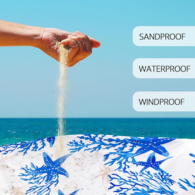 Beach Blanket Sandproof, 78”x 86” Large Waterproof Sand Free Beach Mat with 4 Stakes, Big Compact Lightweight Blue Outdoor Accessories for Beach, Picnic, Camping, Summer Vacation