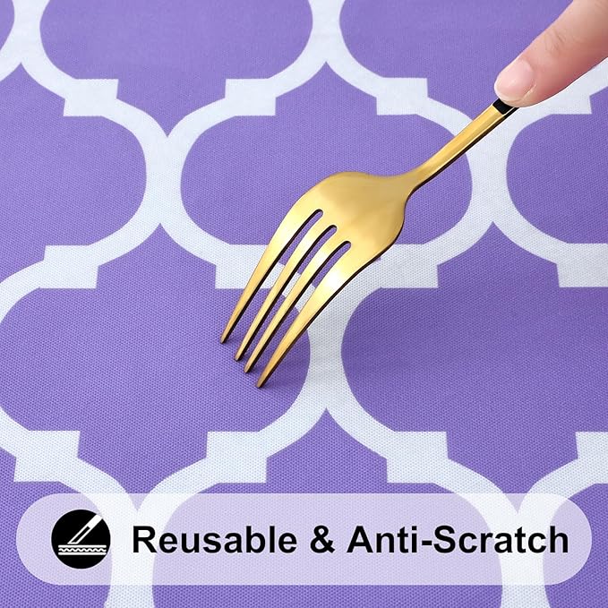 Smiry Rectangle Picnic Table Cover, Waterproof Elastic Fitted Camping Tablecloths for 4 Foot Tables, Wipeable Flannel Backed Vinyl Tablecloth Protector for Indoor, Outdoor (Lavender, 24x48 Inches)