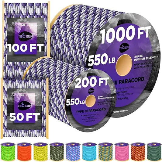 TECEUM Heavy Duty Rope 1000 – 1000ft / 200ft / 100ft / 50ft – 40+ Colors – Utility Rope for Survival & Camping Gear – Nylon String, Camping Rope, para Cord, Utility Nylon Rope, Tent Cord