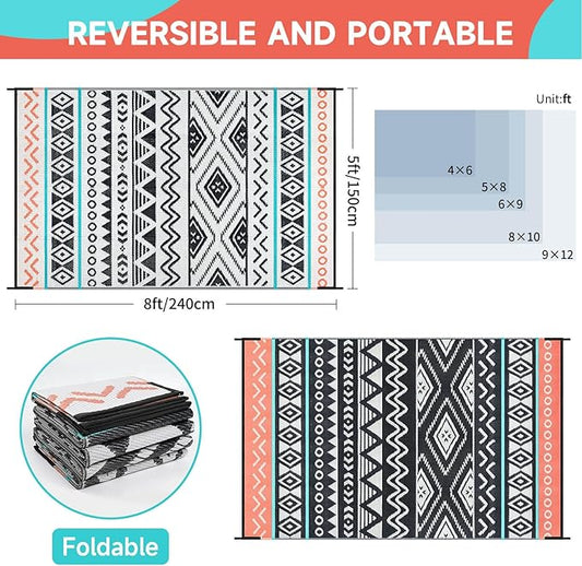 Outdoor Rugs Patio Camping Waterproof - 5x8 Plastic Straw Patio Rug Portable for Campers, Outside RVs Mat, Outdoor Area Carpet for Patios Clearance, Backyard Porch, Balcony, Picnic