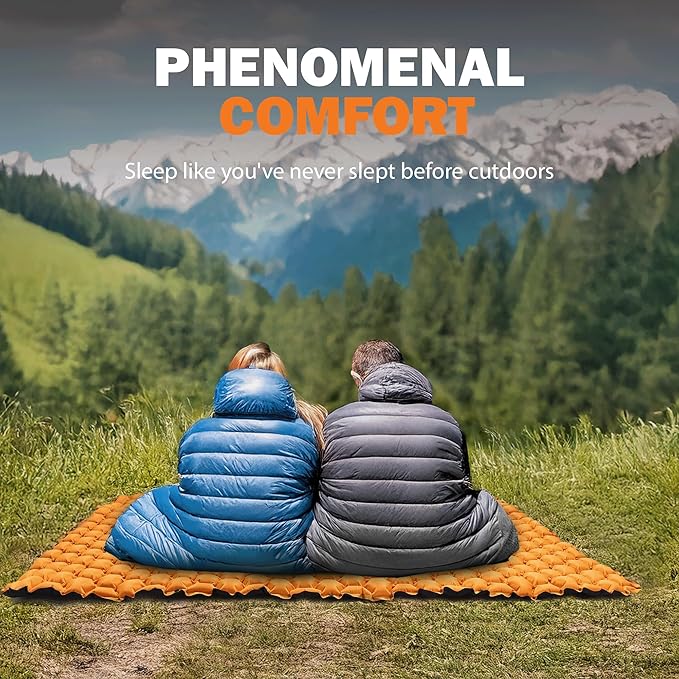 POWERLIX Double Sleeping Pad - Ultralight 2 Person Camping Mattress for Backpacking, Hiking, Compact Inflatable Camping Sleeping Mat, Easy to Inflate Portable Camping Pad Air Mattress